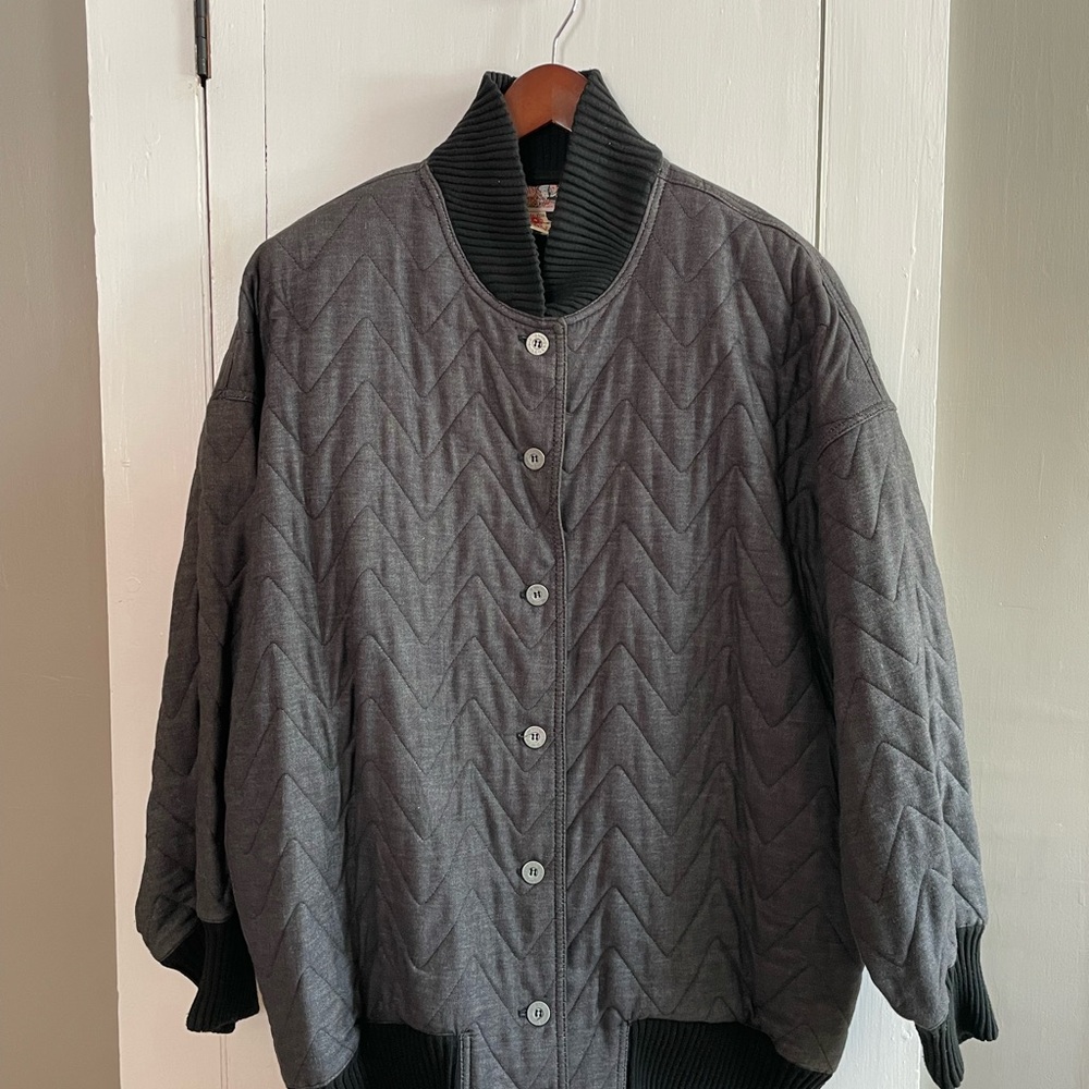 Gene Ewing BIS Vintage Oversized Quilted Black Denim Varsity Jacket Made in USA